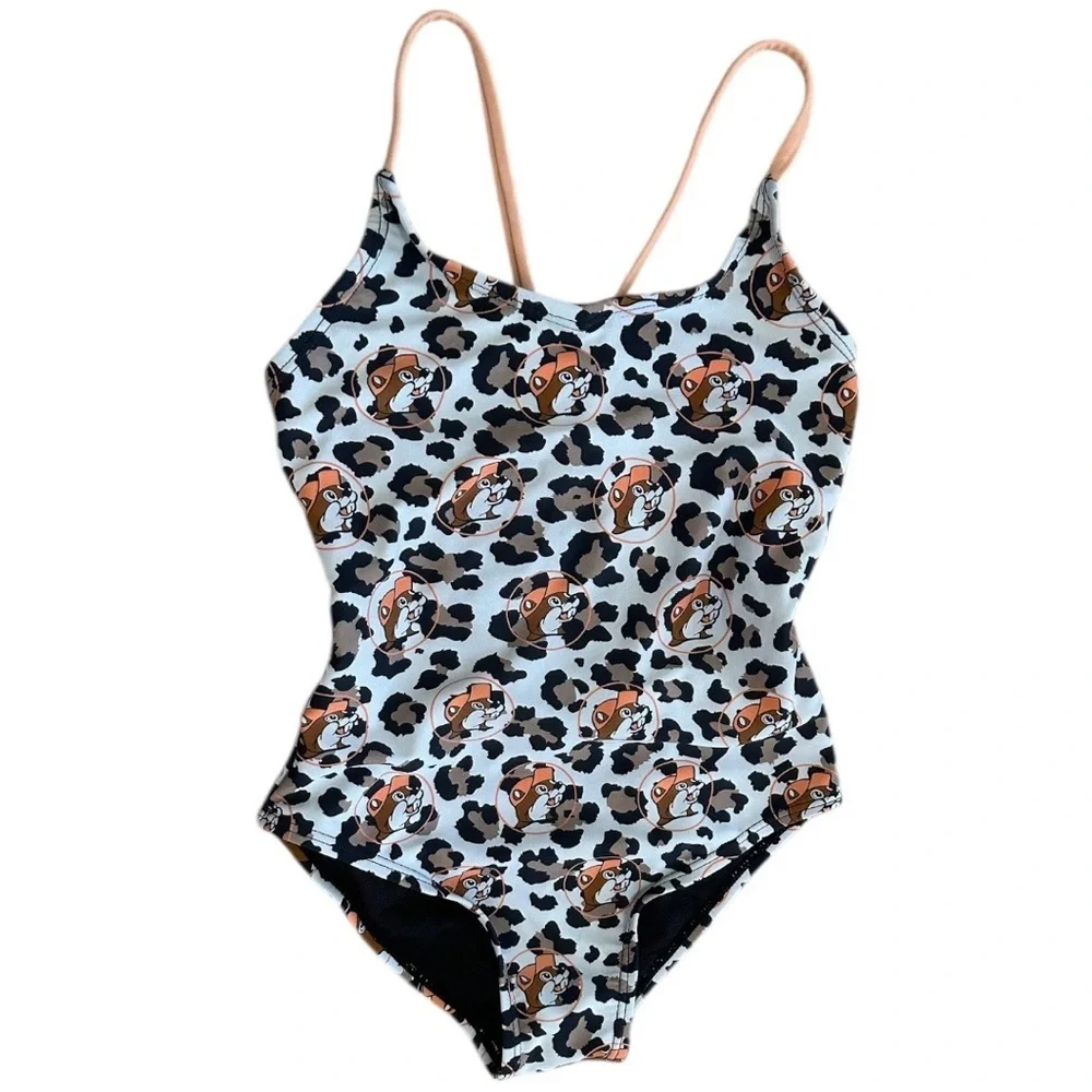 Buc-ee’s Beaver Girls Leopard Print Buc-ee One Piece Bathing Suit Swimsuit